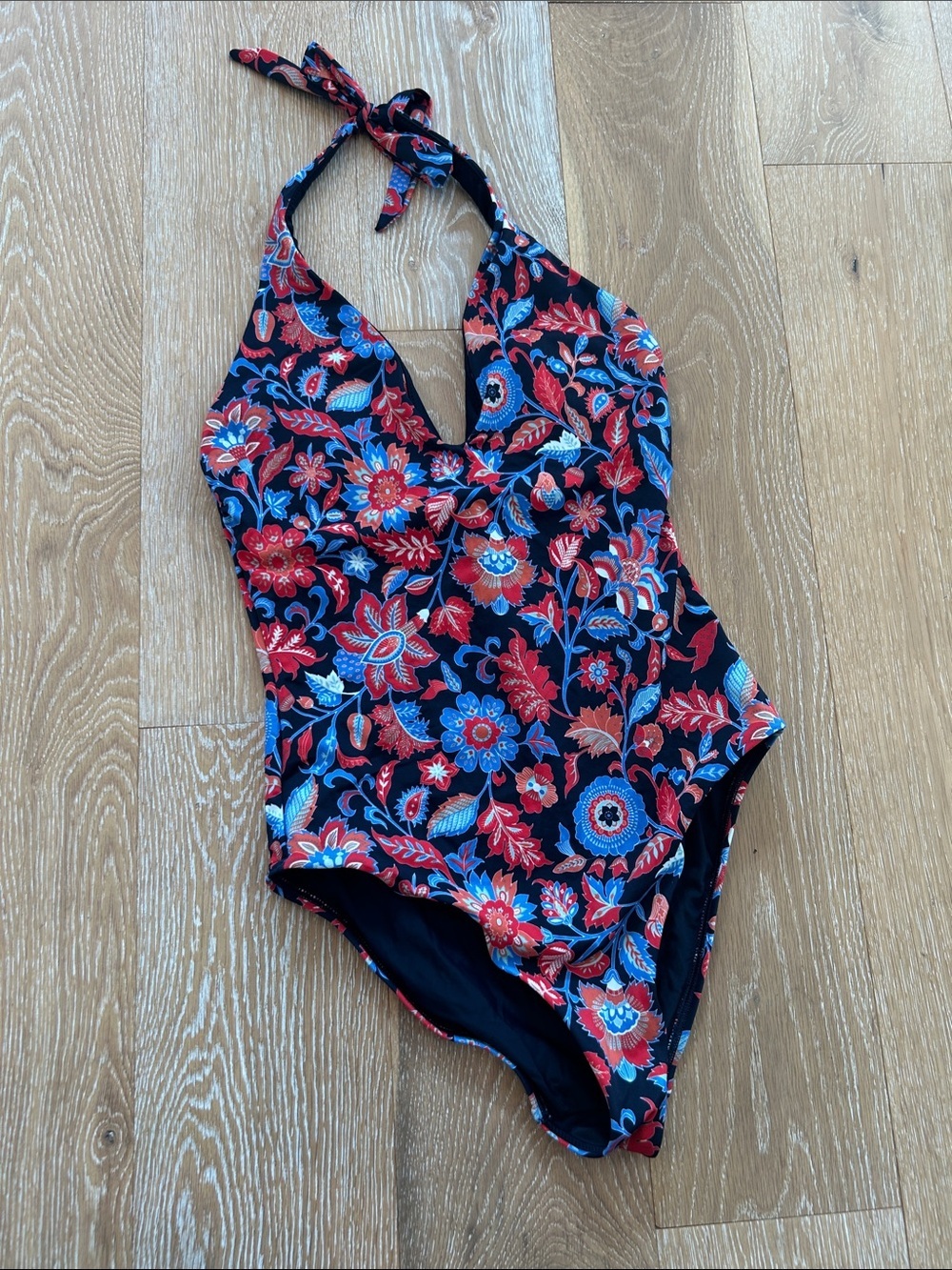 LOFT Beach One piece Swimsuit Red and Blue Floral Size 6